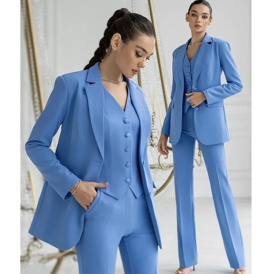 Azzurro Pastello Giacca E Pantalone Celeste Blazer Tailleur Donna
